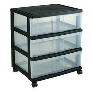  3 Drawer Wide Rolling Cart WC 503 Black (124006)