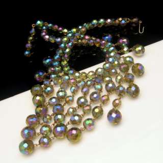   Bib Necklace 2 Strands AB Crystal Beads Brilliant Dangles  