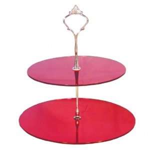 Large 2 Tier Red Acrylic Mirror Circle Cake Stand 25cm 