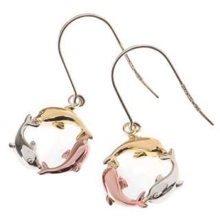 14Kt. Gold And Sterling Silver Tri Color Dolphin Earrings On Wire 