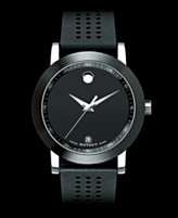 Movado Watch, Mens Swiss Museum Sport Black Perforated Rubber Strap 