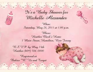   Sleeping Baby Girl Personalized Baby Shower Invitations w/Envelopes