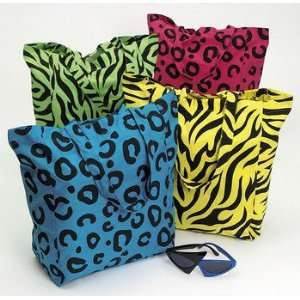   of 6 Neon Animal Print Cotton Tote Zoo Party Favors