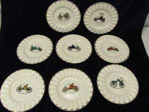 Vintage Lot of 8 Dishes with Antique Car Designs  