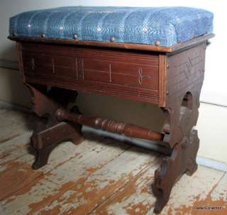 Antique Victorian PIANO BENCH Stool Eastlake Walnut Lift Top Re 
