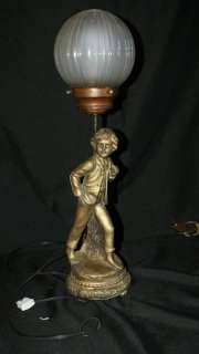Antique Table Lamp w/ Boy Figure Globe Shade  