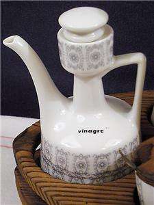 Vintage Blue White Ceramic Oil Vinegar Cruet Set Stand  