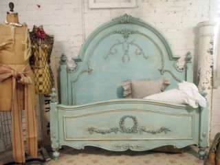 Painted Cottage Chic Shabby Aqua Queen Romance Bed BD20  