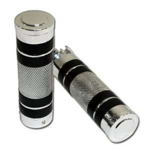 Chrome Billet Black Ring Motorcycle Grips with Removable End Caps for 