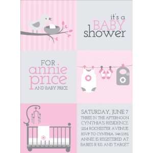  3 Squares Baby Shower Pink Invitations