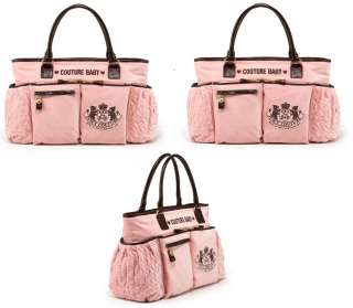 NWT JUICY COUTURE BLK PINK Velour Crest Baby Diaper Bag  