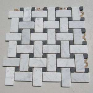 White Carrera Carrara Basket Weave Tile Mosaic Tumbled  