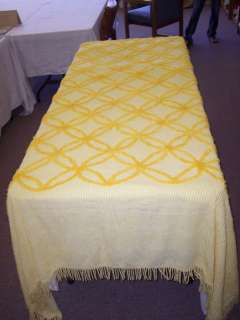 Vintage Yellow Chenille Bedspread with Fringe  