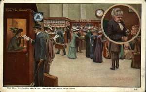 BELL TELEPHONE RR Train Station Ad Advert OLD PHONE c1910 PC  