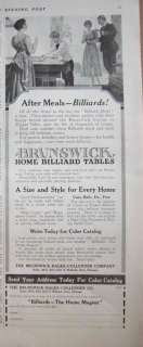 1917 Antique Brunswick Home Billiard POOL Table Ad  