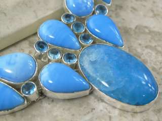blue jade   chalcedony   topaz quartz ~~ silver necklace _ 21 inch 