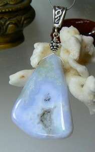 NATURAL BABY BLUE DRUZY DRUSY CHALCEDONY STALACTITE .925 STERLING 