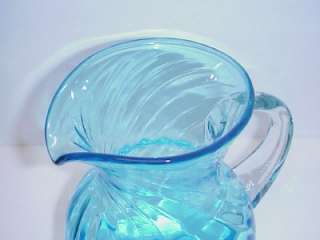 ANTIQUE VICTORIAN BLUE GLASS SWIRL WATER PITCHER PONTIL  