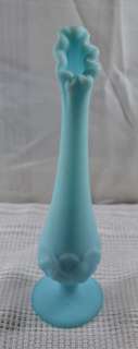 Fenton Blue Satin Water Lily Bud Vase, c. 1978  