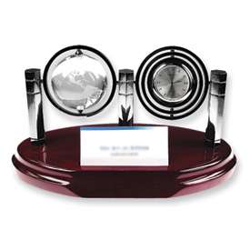 Crystal Globe and Clock Desk Card Holder Office Acc.  