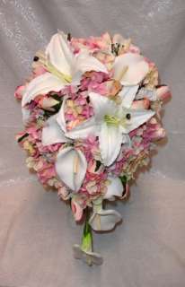 Pink WHITE Calla LILIES Lily Roses WEDDING FLOWERS Set  