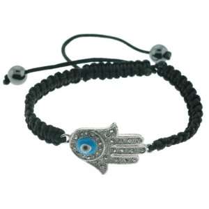 Black Macrame Bracelet with Hamsa Hand and Evil Eye   Adjustable 