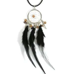  Dreamcatcher Feather Necklace Black Beaded Silver Ethnic 