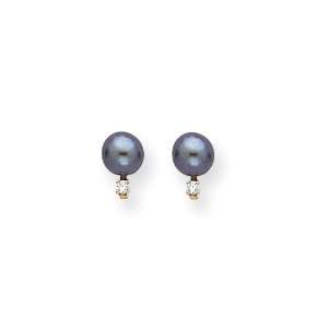  14k 5.5mm Black Pearl AA Diamond earring Diamond quality 