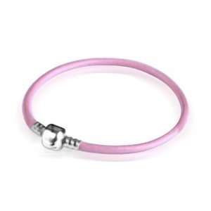 Bling Jewelry Pink Leather Sterling Silver Barrel Clasp Bracelet 