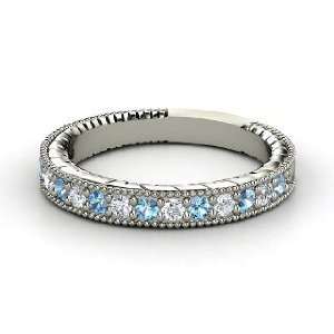  Victoria Band, Palladium Ring with Blue Topaz & Diamond Jewelry