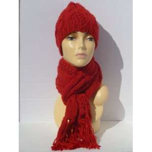  Women Hat and Scarf Set Ladies Winter Scarf and Hat (Red) Beauty