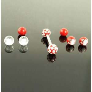  Tongue Barbells Red Acrylic Ball Top Body Piercing Jewelry 
