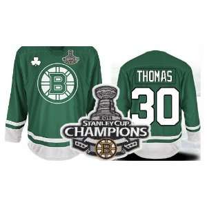  Champions Patch Boston Bruins #30 Tim Thomas Green Hockey 