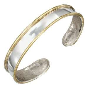    Sterling Silver 10mm Cuff Bracelet with Brass Edging. Jewelry