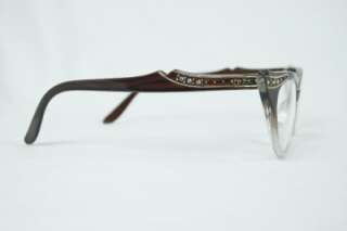   Womens Cat Eye Dual Brown Clear Frame Clear Lens Glasses Rhinestones