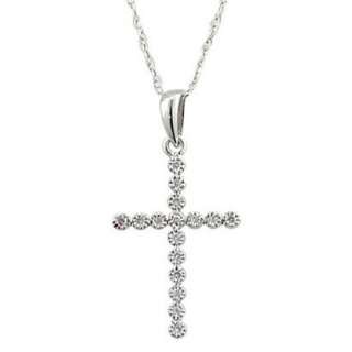 10K White Gold Diamond Cross Pendant Necklace.Opens in a new window