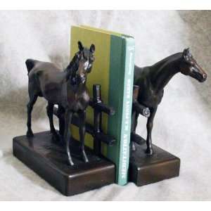  Bronze Finish Horse & Fence Bookends