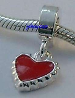 Silver RED HEART DANGLE European BEADS CHARMS  
