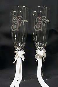 Bride & Groom Wedding champagne toasting glasses keep sakes favor gift 