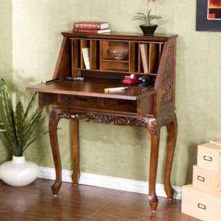 Handcarved Drop Front Writing Desk Cherry  