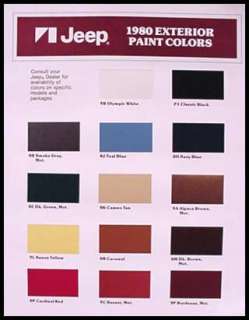 1980 AMC Jeep Color Paint Chips Brochure  