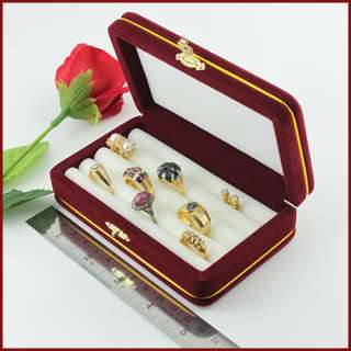 Earring Ring Maroon Lock Box Gold holder Velvet Chest  
