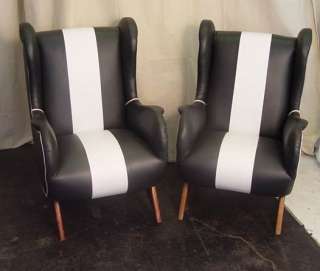 pair italian arm chairs circa 1970 s black white vinyl club chairs 