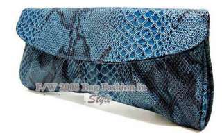 Clubbing Faux Snake Handbag Clutch Purse Blue FZ249  