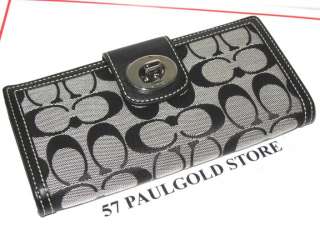 NWT Coach Turnlock Signature Checkbook Wallet Black & White 43613 MSRP 