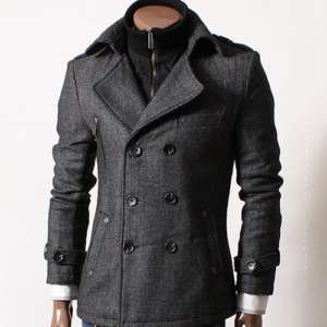 Mens Double Wool PEA Herringbone Half Coat BLACK (920)  