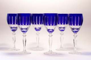 240ml Wine Crystal Glasses Cobalt Blue Olive Cut  