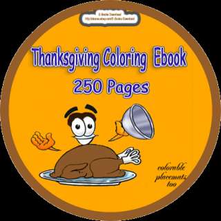 Thanksgiving Coloring 250 pages Ebook/placemats on cd  