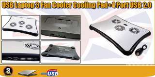 External 3 Fan Cooler Mat Cooling Pad Stand Tray 4 port Usb For Laptop 