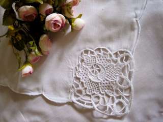 FOUR Elegant Hand Needle Lace Cotton White Napkins  